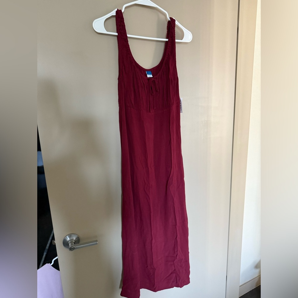 Old Navy Tie-front scoop neck seamed empire waist burgundy midi  dress  small